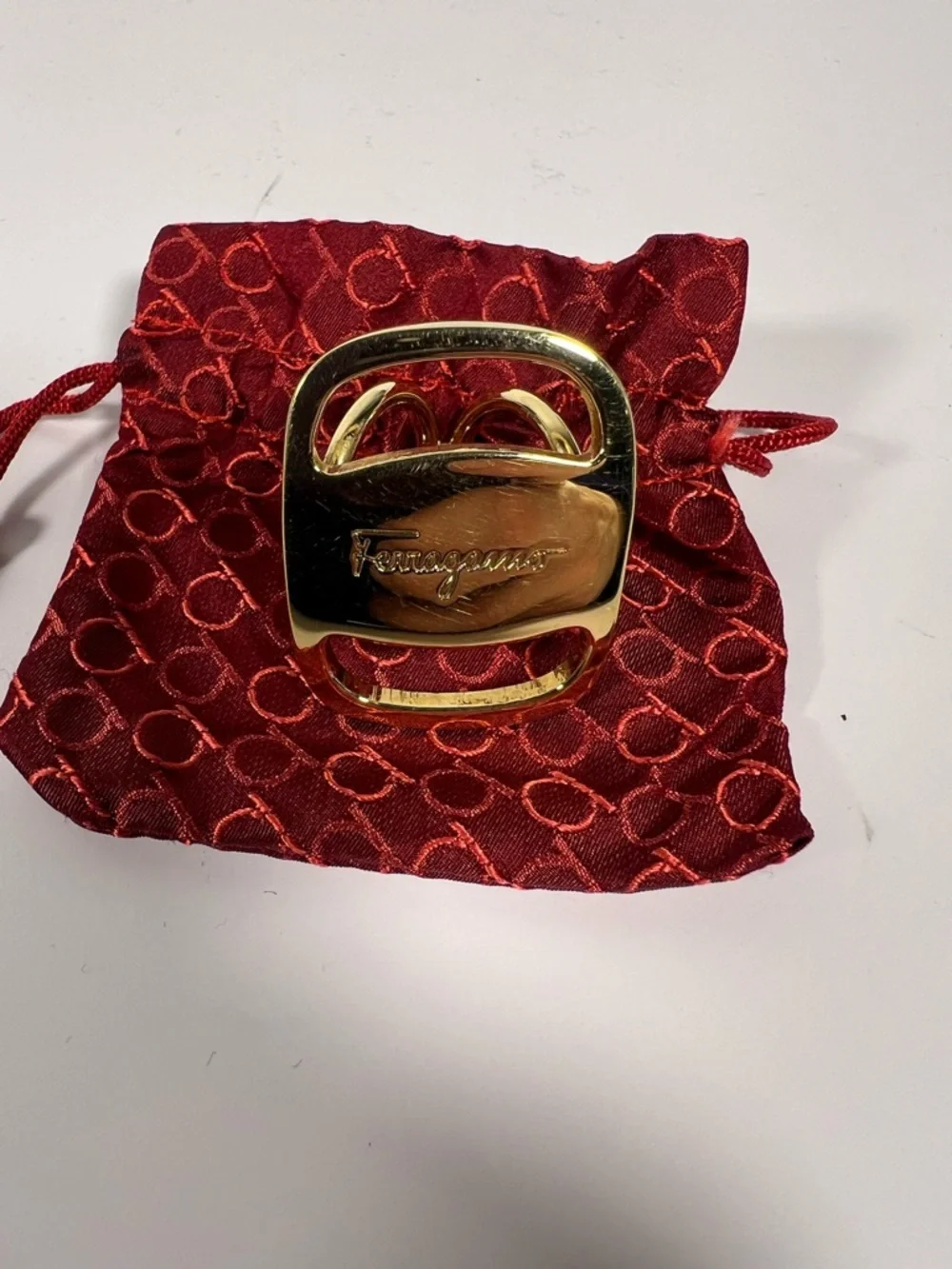 Ferragamo Gancini Gold Tone Scarf Ring Clip Italy